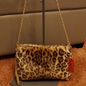 Plus Leopard Print Faux Fur Handbag